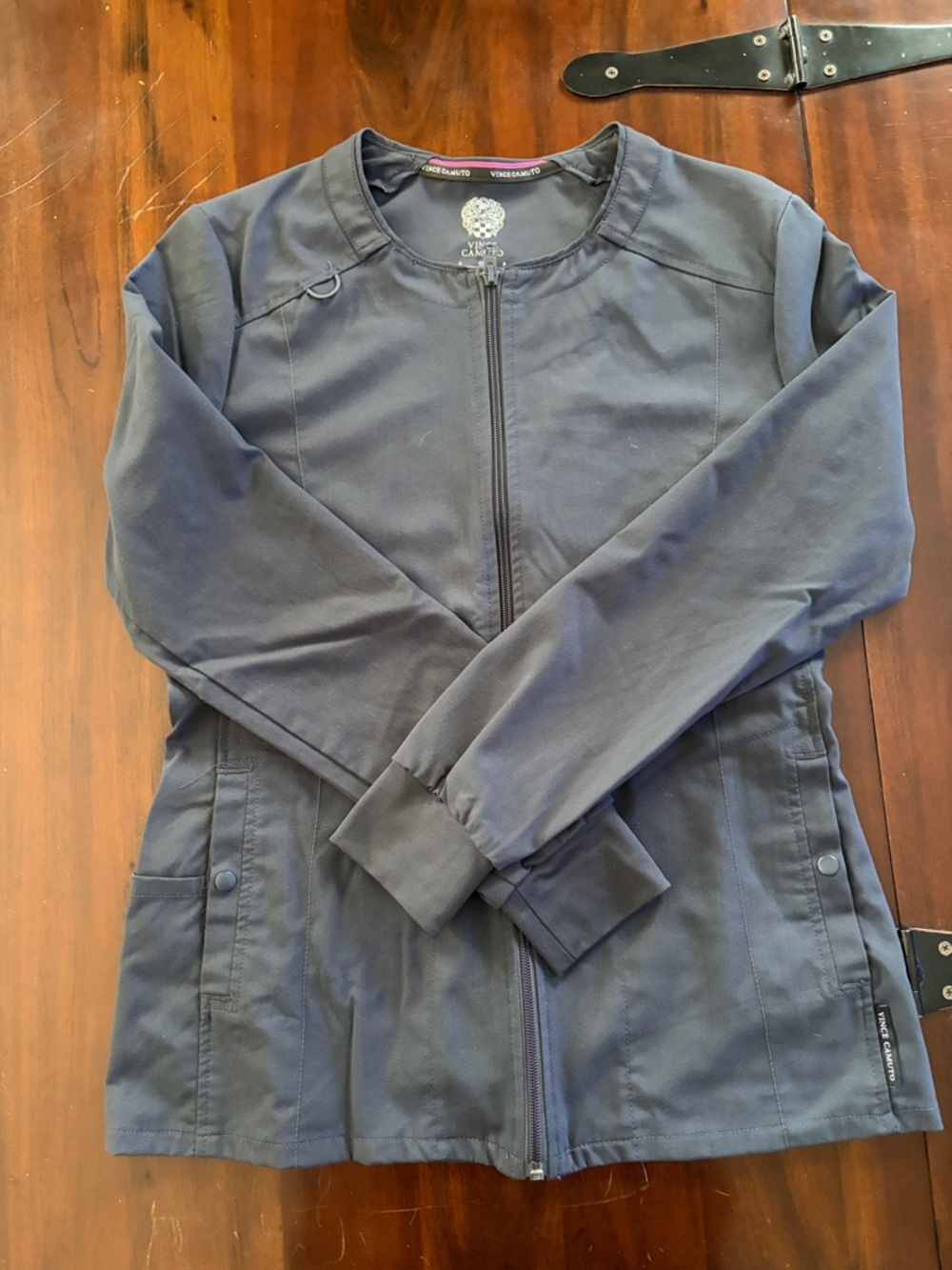 Vince Camuto Grey Zip-Front Scrub Jacket
